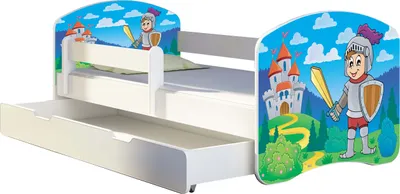 Produktbild von ACMA Jugendbett Kinderbett Junior-Bett Komplett-Set mit Matratze Lattenrost und Rausfallschutz Weiß 32 Ritter 140x70 + Bettkasten