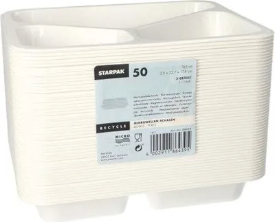 Produktbild von 50 Mikrowellenschalen, PP 3-geteilt 765 ml 3,2 cm x 22,7 cm x 17,8 cm weiss