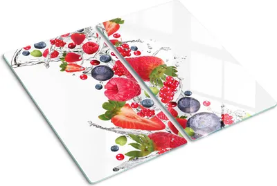 Obrázok produktu pre Sklenená ochranná doska – Kryt varnej dosky – Kryt na indukčnú dosku – 2x30x52 cm – Rýchle čistenie – Tvrdené sklo – Ovocie Bobule Voda