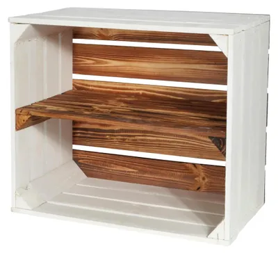 Produktbild von Holzkiste Grete Geflammt Weiß 50x40x30cm - Regal Weinkiste
