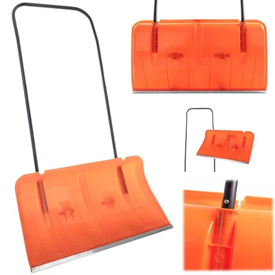Productafbeelding van Sneeuwschep met wielen - Sneeuwruimer - Aluminium profielrand - Metalen handgreep - 80 cm - Oranje