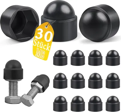 Produktbild von Kunststoffkappen Schraubenkappen M8 (für Schlüssel 13), 30 Stück Schwarz Schutzkappen für Schrauben M8 (RAL 9005), Abdeckkappen für Muttern Endkappen für Schrauben Sechskantmutter Kappe