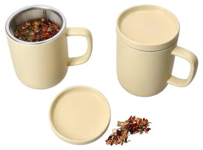 Produktbild von Ritzenhoff 2x Jasper Vanille Teebecher mit Teesieb & Deckel 300ml Kaffee-Tasse