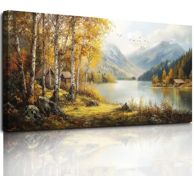 Productafbeelding van Elzusha - Moderne Schilderijen Canvas 50x100cm van Plattelands Rivierlandschap