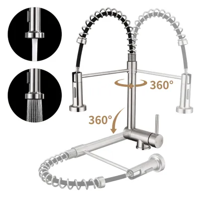 Produktbild von Homelody Vorfenster Küchenarmatur 90° Faltbar 360° Drehbare Hochdruck Edelstahl 304 Wasserhahn Küche mit Brause Ausziehbar 2 Strahlarten Gebürstet