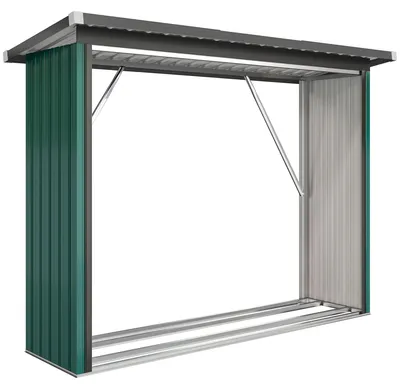 Produktbild von Brennholzschuppen, Feuerholzunterstand, Stahl, erhöhter Boden, Schrägdach, 213 x 66,5 x 150 cm, Grün