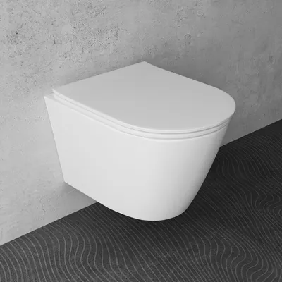 Produktbild von Alpenberger Hänge WC Spülrandlos | Toilette mit Nano Beschichtung | Toilettendeckel D Form mit Absenkautomatik | Keramik Hänge WC fürs Bad & Gäste WC | Tiefspüler Passend Geberit