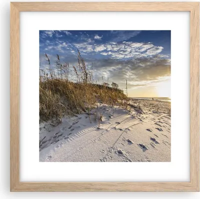 Produktbild von Gerahmtes Poster - Rahmen in heller Eiche - Sand Gras Meer - 30x30 cm - Wand Bild - Wanddeko - Wandbilder - Kunstposter - Wandposter - Bilderrahmen - Bilder - Kunstdruck - P2NAC30x30-4781
