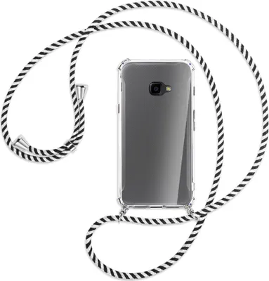 Produktbild von Handykette Backcover-Schutzhülle mit Band (Metall silberfarben) für Samsung Galaxy Xcover 4 / 4s - schwarz/weiß gestreift