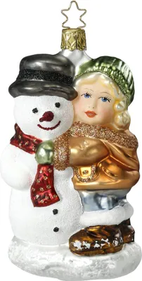 Produktbild von Christbaumschmuck Mädchen umarmt Schneemann Glas 12.5cm bunt, 1 Stück