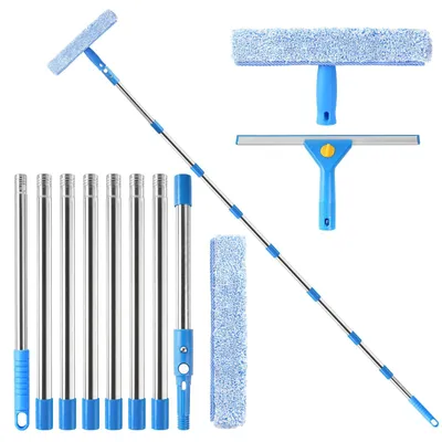 Fensterreinigungs-Set 3 m Teleskopstange, 14 Zoll Abzieher, 15 Zoll Schrubber