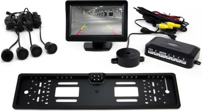 Image de AMiO Aide au stationnement TFT01 4,3" avec caméra CAM-402 LED dans le tapis de plaque d'immatriculation, 4 capteurs, noir GOLD 18mm