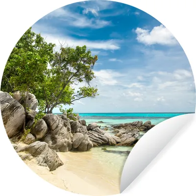 Produktbild von MuchoWow® Runde Wandtattoo - Wandsticker Tapete Aufkleber Strand - Steine - Meer - Sommer Ø 100 cm Selbstklebend und Repositionierbar - Wandaufkleber - Kreis - Tapetenkreis - Wandbild rund - Schlafzimmerdekoration - Wanddeko - runde Tapete - Kunst für zu Hause