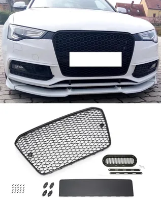 Kühlergrill Wabengrill SCHWARZ GLANZ + Emblem Halter für Audi A5 8T 2011-2016 – Produktansicht