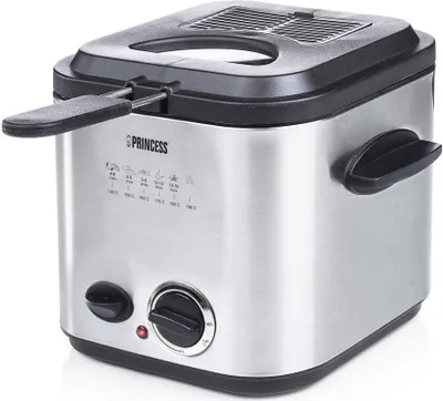 Produktbild von Princess 182611 Fritteuse und Fondue Mini, Fritteuse, 1,2 l, 90 °C, 170 °C, Einzelbild, Schwarz, Silber