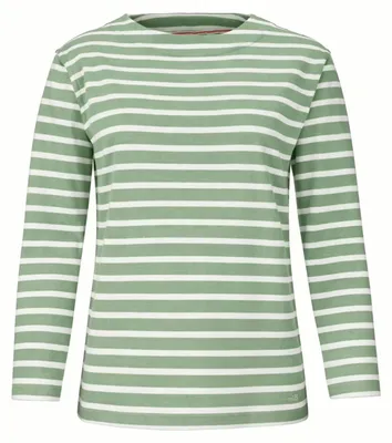 Produktbild von modAS Damen Shirt Bretonisches Damenshirt mit U-Boot Ausschnitt - Ringelshirt Streifenshirt Langarmshirt mit Streifen aus Baumwolle in Salbei-Weiß in Größe 46