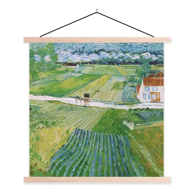 Produktbild von MuchoWow® Textilposter Landschaft mit Kutsche und Zug - Vincent van Gogh 60x60 cm mit holzfarbenen Rahmen - Wanddekoration