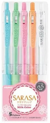 Obrázek produktu pro Gelové pero, sada, 0,33 mm, s mechanismem stlačovacího pera, ZEBRA "Sarasa Clip Milk", mix 5 pastelových barev