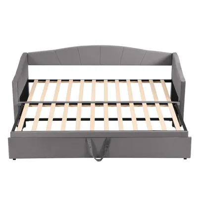 Produktbild von Flieks Schlafsofa 90x200/180x200cm mit ausziehbarem Bett, Sofabett Tagesbett Kinderbett Jugendbett mit Lattenrost, Daybett Samt, Grau