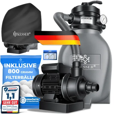 Produktbild von KESSER® Sandfilter Sandfilteranlage + 800g Filterbälle ersetzen 25kg Filtersand- Poolfilter 10 m³/h Filteranlage Filterkessel für Pool Schwimmbecken 4-Wege Ventil , einfache Steuerung