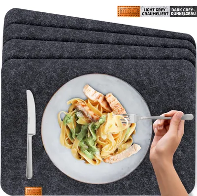 Produktbild von 4er-Set Filz-Tischsets eckig, 30x44 cm, 4mm dick, gerundete Ecken, Leder-Applikation, waschbar