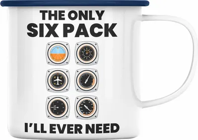 Produktbild von Trendation - Pilot Geschenk Emaille Tasse Flugzeug Fliegen Geschenkidee Piloten Emaille Emaille Tasse Flugzeug Grafik Sixpack (Blau)