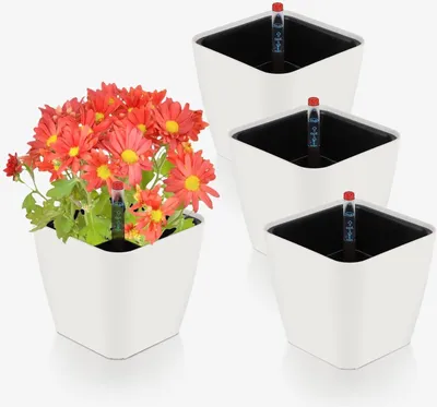 Image de Pot d'auto-arrosage avec indicateur de niveau d'eau, pot de fleurs pour herbes et