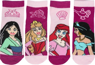 Produktbild von Disney Princess Socken für Mädchen Kinder Kindersocken Sneaker Mehrfarbig Bunt (4er Pack), Größe:27-30