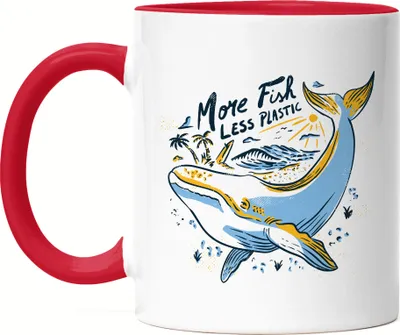 Produktbild von More Fish Less Plastic Tasse Rot Naturschutz Umweltverschmutzung Ozean
