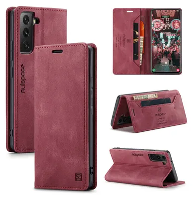 Image de Étui pour Samsung Galaxy S23+, étui rétro en cuir PU, support et étui de protection rouge
