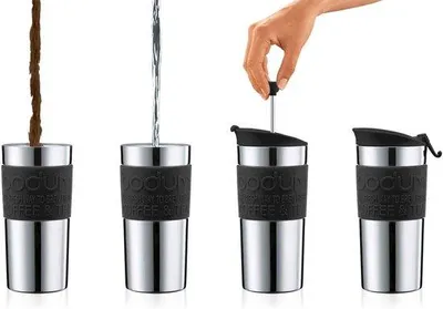 Image de Bouteille isotherme à double paroi en acier inoxydable pour café - 0,35 litre