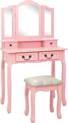Produktbild von "2026 Promotion" Schminktisch-Set mit Hocker Rosa 80×69×141 cm Paulowniaholz  - Schminktische CC3164