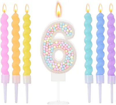 Imagen del producto de Velas de cumpleaños con forma de número 6 para pastel - Velas de colores (6 unidades)