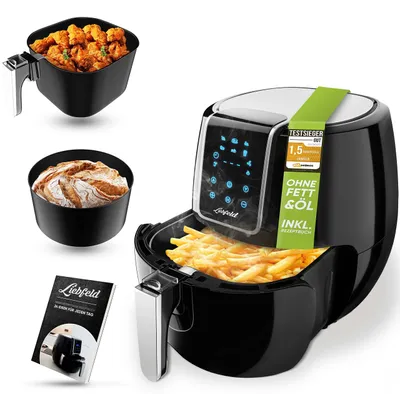 Heißluftfritteuse XXL 5,3 l, 1800 W, 60–200 °C, schwarz
