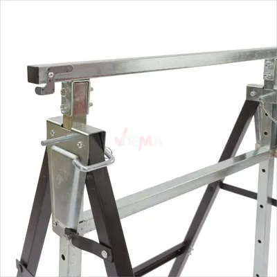 Produktbild von DEMA Arbeitsbock Metall, klappbar & höhenverstellbar, mit Querverstrebung und Seitenanschlag, 68x58x80-130 cm, schwarz/zinkfarben, max. 150 kg Tragkraft, 60 kg Eigengewicht, für Haus & Werkstatt.