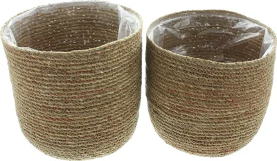 Produktbild von 2x Pflanzkorb Terra Seegras braun/rot – Blumentopf, Pflanzkübel
