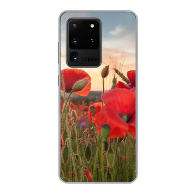 Produktbild von MuchoWow® Handyhülle Schutzhülle Hülle für Samsung Galaxy S20 Ultra Sonnenuntergang hinter den schönen Mohnblumen Silikon Softcase Handy Hülle - Karteninhaber