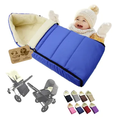 Produktbild von BAMBINIWELT Winterfußsack Fußsack universal  108cm für Babyschale Kinderwagen Buggy Wolle LINIERT BLAU