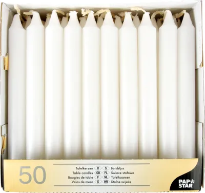 Zdjęcie produktu dla Papstar Hotel-Tafelkerzen weiss 16.6cm 50 Stück
