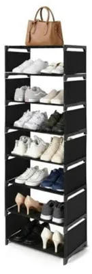 Image de Étagère à chaussures étroite et haute, 8 niveaux, 42 cm, noire