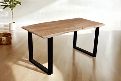 Produktbild von Esstisch Baumkante Akazie massiv eichenfarben 160 x 85 cm U-Gestell schwarz DEREK