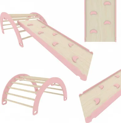 Image de Aire de jeux intérieure | arc d'escalade bois balançoire toboggan pour enfants | jouet Montessori toboggan pour enfants
