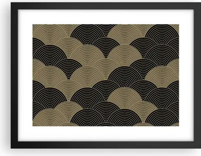 Produktbild von Gerahmtes Poster - Schwarzer Rahmen - Schwarz und Gold Kreise Grafiken - 40x30 cm - Wand Bild - Wanddeko - Wandbilder - Kunstposter - Wandposter - Bilderrahmen - Bilder - Kunstdruck - P2BAA40x30-4880