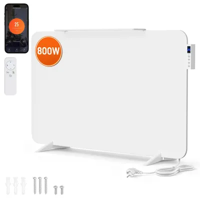 Obrázek produktu pro Infrapanel Eikuavons o výkonu 800 W s infračerveným zářením, ovládáním přes aplikaci, dotykovým displejem, časovačem a držákem na ručníky, bílá barva
