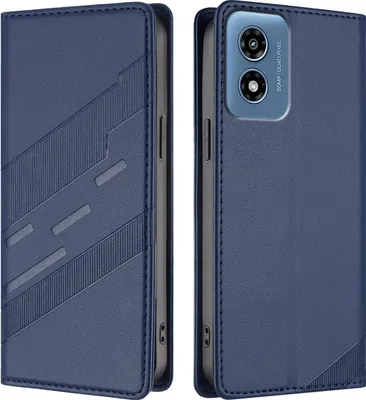 Produktbild von Hülle für Motorola Moto G Play 4G 2024, Kunstleder Brieftaschen Handyhülle mit Kartenfach und Standfunktion Blau
