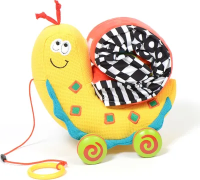 Image de Escargot en peluche/bois à tirer , La coquille de l'escargot peut être déroulée