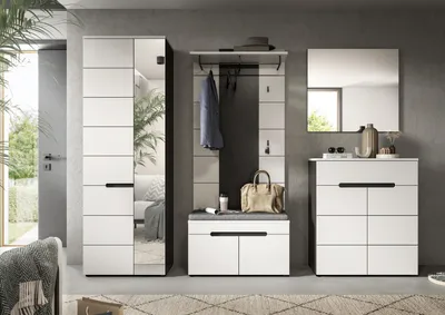 Produktbild von Garderoben-Set >Canu< in Basalt Grau / Weiß - 255x190x37cm (BxHxT)