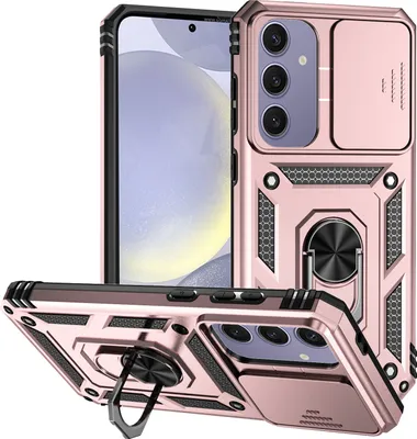 Immagine prodotto di Custodia per Samsung Galaxy S24 FE a doppio strato con copertura scorrevole della fotocamera e supporto ad anello Rosa