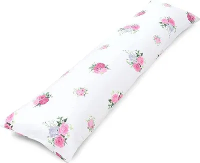 Obrázek produktu pro Polštář Unyqoos® pro spánek na boku, rozměry 145 x 40 cm – tělový polštář s bavlněným potahem, s motivem růž, ergonomický komfortní polštář pro dospělé