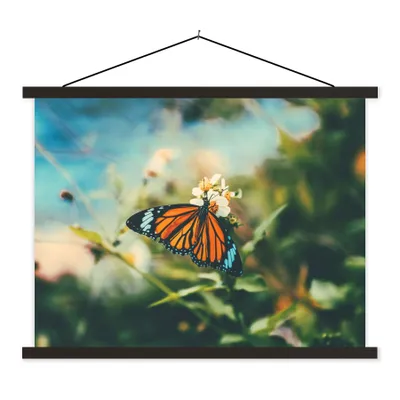 Produktbild von MuchoWow® Textilposter Schmetterling - Blumen - Garten 150x113 cm mit schwarzem Rahmen - Wohnzimmer